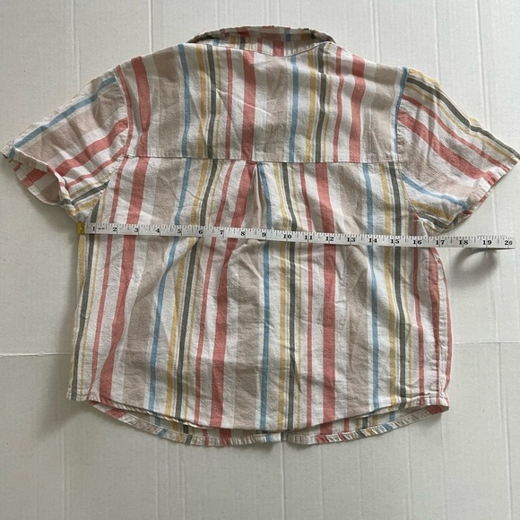 SKY AND SPARROW Stripe Tan Womens Crop Camp Shirt - Medium - Picture 8 of 10